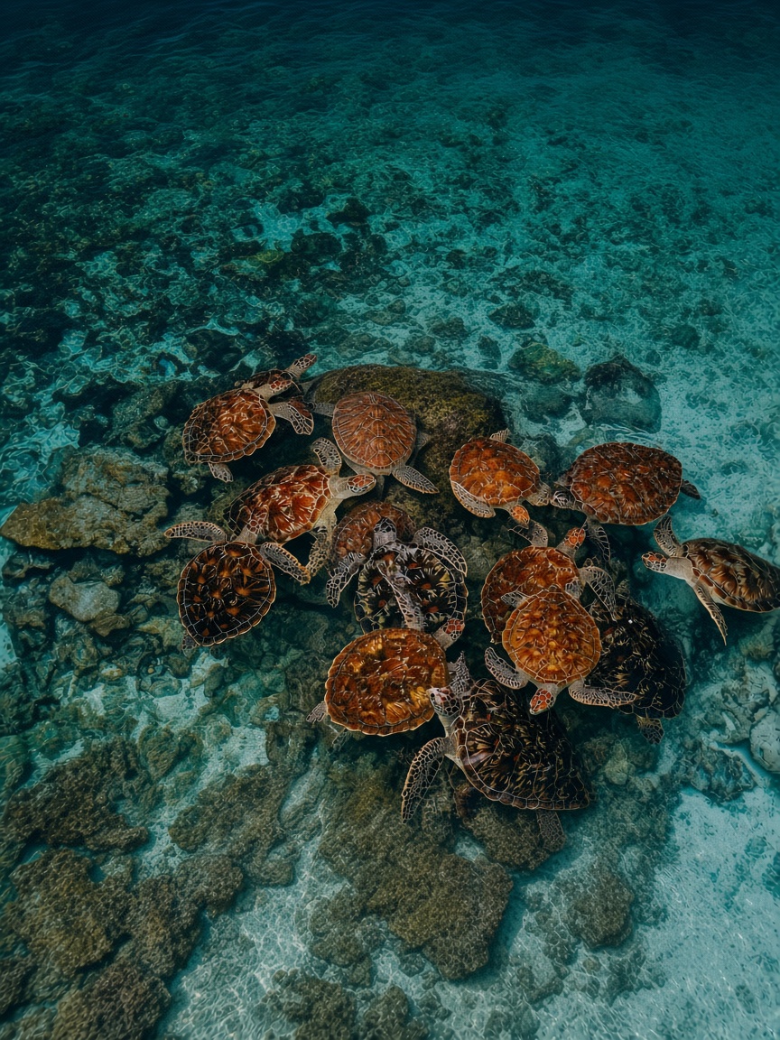 Turtles in shallow water